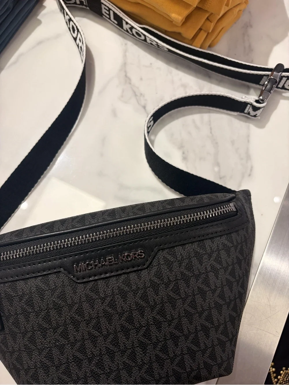 Michael Kors Black MK Logo Belt Bag with Branded Web Strap unisex new
